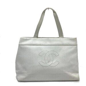 CHANEL Handbag Shoulder Travel Cabas Tote Bag Caviar Leather White